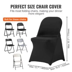 100 PCS Stretch Spandex Folding Chair Covers Universal Fitted Chair Cover Removable Washable Protective Slipcovers,Black -Vevor vevor patio chair covers yths100pcsdkfy5exv0 4f 1000