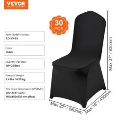 30-Pieces Stretch Spandex Folding Chair Covers Removable Washable Protective Cover For Weddings, Dining, Black -Vevor vevor patio chair covers yths30pcszkq7txo9v0 76 1000