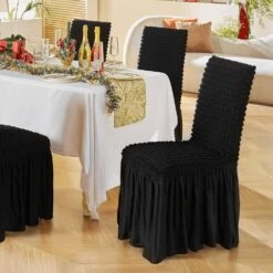 4-Piece Universal Stretch Spandex Folding Chair Covers With Skirt Removable Washable Protective Slipcovers, Black -Vevor vevor patio chair covers yths4pcszkhbw3o75v0 31 1000
