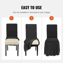 4-Piece Universal Stretch Spandex Folding Chair Covers With Skirt Removable Washable Protective Slipcovers, Black -Vevor vevor patio chair covers yths4pcszkhbw3o75v0 44 1000