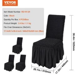 4-Piece Universal Stretch Spandex Folding Chair Covers With Skirt Removable Washable Protective Slipcovers, Black -Vevor vevor patio chair covers yths4pcszkhbw3o75v0 76 1000