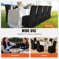 4-Piece Universal Stretch Spandex Folding Chair Covers With Skirt Removable Washable Protective Slipcovers, Black -Vevor vevor patio chair covers yths4pcszkhbw3o75v0 fa 1000