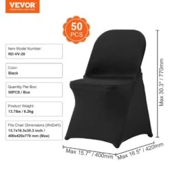 50-Pieces Stretch Spandex Folding Chair Covers Fitted Chair Cover Removable Washable Protective Slipcovers, Black -Vevor vevor patio chair covers yths50pcsdkqvpr4gv0 76 1000