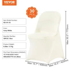 30-Pieces Stretch Spandex Folding Chair Covers, Fitted Chair Cover, Removable Washable Protective Slipcovers, White -Vevor vevor patio chair covers ytxyb30pcsdkn2auvv0 76 1000