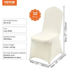 30 PCS Universal Stretch Spandex Folding Chair Covers Removable Washable Protective Slipcovers, Ivory White -Vevor vevor patio chair covers ytxyb30pcszkz8i58v0 76 1000