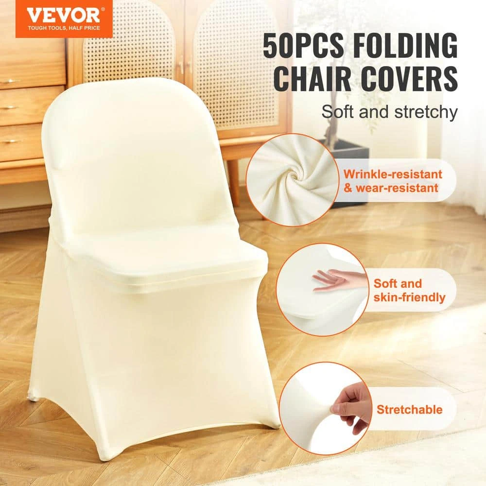 50 PCS Universal Stretch Spandex Folding Chair Covers Removable Washable Protective Slipcovers, Ivory White 4 50 PCS Universal Stretch Spandex Folding Chair Covers Removable Washable Protective Slipcovers, Ivory White - Image 2