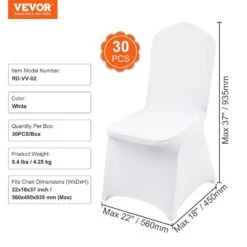 30 PCS Stretch Spandex Folding Chair Covers Universal Fitted Chair Cover Removable Washable Protective Slipcovers, White -Vevor vevor patio chair covers ytzkqb30pcsbp21njv0 76 1000