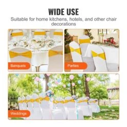50-Pieces Stretch Spandex Chair Sashes Chair Slipcover/Cover And Stretch Chair Sash, Golden Yellow -Vevor vevor patio chair covers ytzsdjs50pcs7285wv0 fa 1000