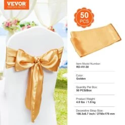 50 PCS Stretch Spandex Chair Sashes Bows Chair Slip Cover And Stretch Chair Sash, Elastic Chair Bands, Gold -Vevor vevor patio chair covers ytzsdjs50pcs79w25v0 76 1000