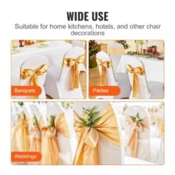 50 PCS Stretch Spandex Chair Sashes Bows Chair Slip Cover And Stretch Chair Sash, Elastic Chair Bands, Gold -Vevor vevor patio chair covers ytzsdjs50pcs79w25v0 fa 1000