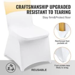 50 Set Stretch Spandex Folding Chair Covers With Chair Sashes Removable Washable Protective Slipcovers, Gold & White -Vevor vevor patio chair covers ytzsdzkzsdtzmtdkdv0 44 1000