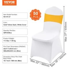 50 Set Stretch Spandex Folding Chair Covers With Chair Sashes Removable Washable Protective Slipcovers, Gold & White -Vevor vevor patio chair covers ytzsdzkzsdtzmtdkdv0 76 1000