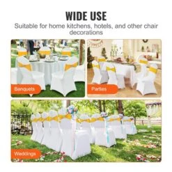 50 Set Stretch Spandex Folding Chair Covers With Chair Sashes Removable Washable Protective Slipcovers, Gold & White -Vevor vevor patio chair covers ytzsdzkzsdtzmtdkdv0 fa 1000