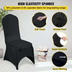 50 Pcs Black Chair Covers Polyester Spandex Stretch Slipcovers For Wedding Party Dining Banquet Arched-Front Chair Cover -Vevor vevor patio chair covers zyt50pcshsgxyt001v0 4f 1000