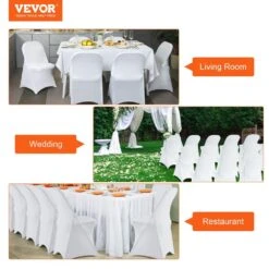 White Stretch Spandex Chair Covers 12-Pieces Folding Kitchen Chairs Cover Universal Washable Slipcovers Protector -Vevor vevor patio chair covers zytbs132033cmg7x0v0 76 1000