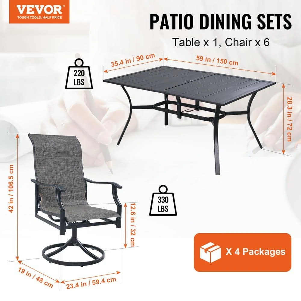 7-Pieces Patio Dining Set Outdoor Furniture Table And Swivel Chairs Set All Weather Garden Furniture Table Sets 4 7-Pieces Patio Dining Set Outdoor Furniture Table And Swivel Chairs Set All Weather Garden Furniture Table Sets - Image 2