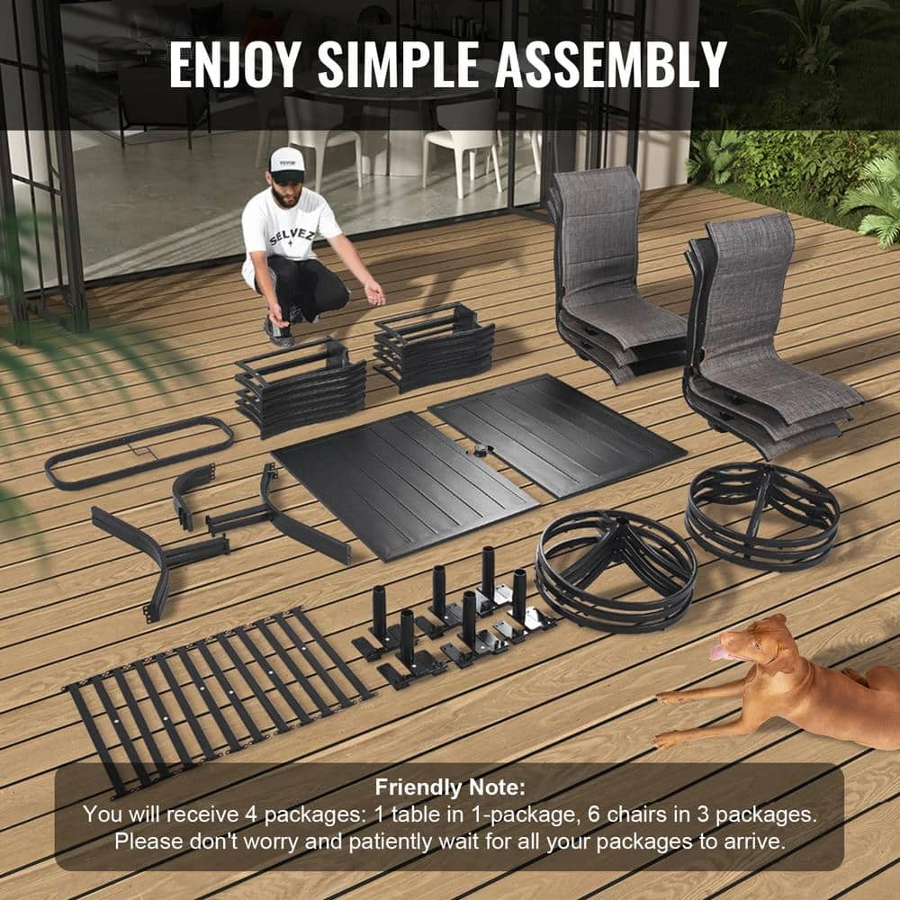 7-Pieces Patio Dining Set Outdoor Furniture Table And Swivel Chairs Set All Weather Garden Furniture Table Sets 8 7-Pieces Patio Dining Set Outdoor Furniture Table And Swivel Chairs Set All Weather Garden Furniture Table Sets - Image 6