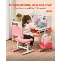 Kids Study Chair And Desk Set, Study Desk And Chair For Kids With Bookshelf And Storage Drawer, Adjustable Height Desk -Vevor vevor patio dining tables etxxzydsjk20iw519v0 44 1000