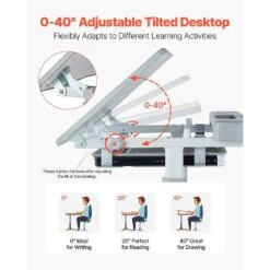 Kids Study Chair And Desk Set, Study Desk And Chair For Kids With Table Lamp, Adjustable Height And 0-40° Tilted -Vevor vevor patio dining tables etxxzydtdk20dtxrhv9 4f 1000