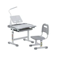 Kids Study Chair And Desk Set, Study Desk And Chair For Kids With Table Lamp, Adjustable Height And 0-40° Tilted