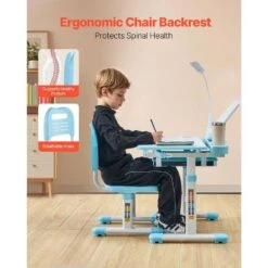 Kids Study Chair And Desk Set, Study Desk And Chair For Kids With Table Lamp, Adjustable Height And 0-40° Tilted Desktop -Vevor vevor patio dining tables etxxzydtdk20k0wtbv9 1f 1000