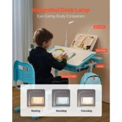 Kids Study Chair And Desk Set, Study Desk And Chair For Kids With Table Lamp, Adjustable Height And 0-40° Tilted Desktop -Vevor vevor patio dining tables etxxzydtdk20k0wtbv9 44 1000
