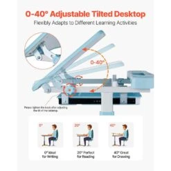 Kids Study Chair And Desk Set, Study Desk And Chair For Kids With Table Lamp, Adjustable Height And 0-40° Tilted Desktop -Vevor vevor patio dining tables etxxzydtdk20k0wtbv9 4f 1000