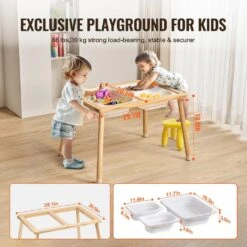 Sensory Table For Toddlers, Kids Activity Table With 3 Foldable Storage Bins And Double-Sided Board, Play Sand, Wooden -Vevor vevor patio dining tables ggzdcwxk2129be939v0 1f 1000