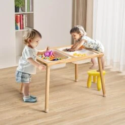 Sensory Table For Toddlers, Kids Activity Table With 3 Foldable Storage Bins And Double-Sided Board, Play Sand, Wooden -Vevor vevor patio dining tables ggzdcwxk2129be939v0 31 1000