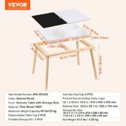 Sensory Table For Toddlers, Kids Activity Table With 3 Foldable Storage Bins And Double-Sided Board, Play Sand, Wooden -Vevor vevor patio dining tables ggzdcwxk2129be939v0 76 1000