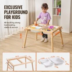 Sensory Table For Toddlers, Kids Activity Table With 3 Foldable Storage Bins And Paper Roll Holder, Play Table, Wooden -Vevor vevor patio dining tables ggzdjzbk2129vb7wfv0 1f 1000