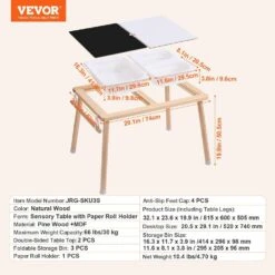Sensory Table For Toddlers, Kids Activity Table With 3 Foldable Storage Bins And Paper Roll Holder, Play Table, Wooden -Vevor vevor patio dining tables ggzdjzbk2129vb7wfv0 76 1000