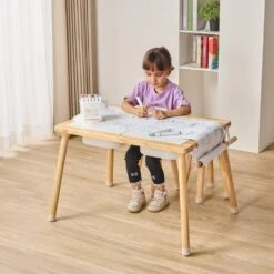 Sensory Table And Chairs Set, Toddlers Activity Table W/2 Stools 2 Storage Bins And Paper Roll Holder, Play Sand, Wooden -Vevor vevor patio dining tables ggzzdzhk2129za1kcv0 31 1000
