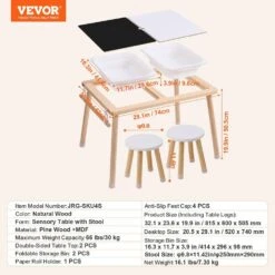Sensory Table And Chairs Set, Toddlers Activity Table W/2 Stools 2 Storage Bins And Paper Roll Holder, Play Sand, Wooden -Vevor vevor patio dining tables ggzzdzhk2129za1kcv0 76 1000