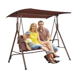3-Person Patio Swing Chair Outdoor Patio Swing With Adjustable Canopy Porch Swing