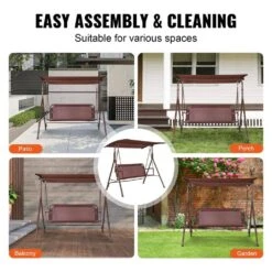 3-Person Patio Swing Chair Outdoor Patio Swing With Adjustable Canopy Porch Swing -Vevor vevor patio swings tjqq68inx44irjnftv0 fa 1000