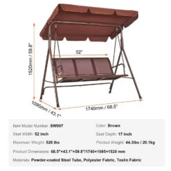 3-Seat Patio Swing Chair Outdoor Patio Swing With Adjustable Canopy Porch Swing -Vevor vevor patio swings tjqq68inx44ivddhlv0 76 1000
