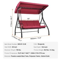 3-Seat Patio Swing Chair Converting Canopy Swing Outdoor Patio Porch With Adjustable Canopy -Vevor vevor patio swings tjqq72inx47igwkc9v0 76 1000
