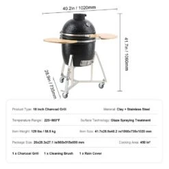 Ceramic Barbecue Grill Smoker Pellet Grills 18 In . Portable Round Outdoor Grill For Patio, Black -Vevor vevor pellet grills tcyxlyc1834505gfzv0 76 1000