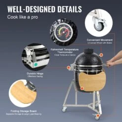 Ceramic Barbecue Grill Smoker Pellet Grills 18 In . Portable Round Outdoor Grill For Patio, Black -Vevor vevor pellet grills tcyxlyc1834505gfzv0 fa 1000