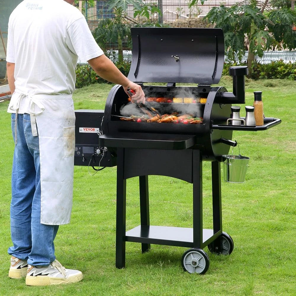 Pellet Smoker 580 Sq. In. Portable Wood Pellet Grill With Cart 8 In 1 BBQ Grill, Black 10 Pellet Smoker 580 Sq. In. Portable Wood Pellet Grill With Cart 8 In 1 BBQ Grill, Black - Image 8
