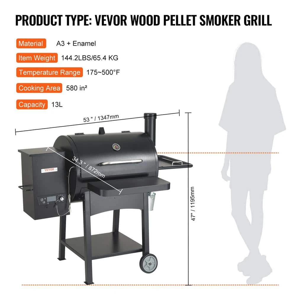 Pellet Smoker 580 Sq. In. Portable Wood Pellet Grill With Cart 8 In 1 BBQ Grill, Black 9 Pellet Smoker 580 Sq. In. Portable Wood Pellet Grill With Cart 8 In 1 BBQ Grill, Black - Image 7