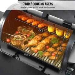 Pellet Smoker 740 Sq. In. Portable Wood Pellet Grill With Cart 8-In-1 BBQ Grill, Black -Vevor vevor pellet grills w73020160500ftz9yv1 1f 1000