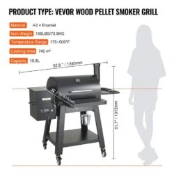 Pellet Smoker 740 Sq. In. Portable Wood Pellet Grill With Cart 8-In-1 BBQ Grill, Black -Vevor vevor pellet grills w73020160500ftz9yv1 76 1000