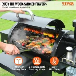 Pellet Smoker 740 Sq. In. Portable Wood Pellet Grill With Cart 8-In-1 BBQ Grill, Black -Vevor vevor pellet grills w73020160500ftz9yv1 c3 1000