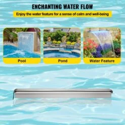 Pool Fountain 35.4 In. W X 4.5 In. D X 3.1 In. H Pool Waterfall With LED Light Waterfall Spillway With Pipe Connector -Vevor vevor pond accessories pqsbjpjswled90001v1 1f 1000