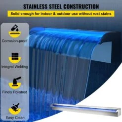 Pool Fountain 35.4 In. W X 4.5 In. D X 3.1 In. H Pool Waterfall With LED Light Waterfall Spillway With Pipe Connector -Vevor vevor pond accessories pqsbjpjswled90001v1 4f 1000