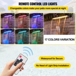 Led Fountain Spillway 17 Colors 23.6 In. L X 3.2 In. H X 8.1 In. W Pool Waterfall Fountain Kit W/Remote For Pond Pools -Vevor vevor pond accessories slpbpqaw600dbs001v1 44 1000