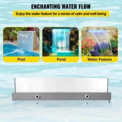 35 X 3.2 X 8.1 In. Fountain Spillway With 17 Colors Led Pool Water Fall Kit With Remote Pool Waterfalls For Pool -Vevor vevor pond accessories slpbpqaw900dbs001v1 1f 1000