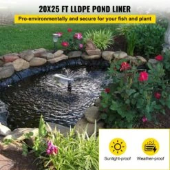 Pond Liner 20 Ft. X 25 Ft. 20 Mil Thickness High Tensile Sunlight-proof Flexible LLDPE Pond For Sewage Tank, Black -Vevor vevor pond liners fsm20x25ft0000001v0 c3 1000
